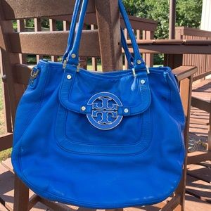 Tory Burch Amanda Blue Large Leather Satchel Purse